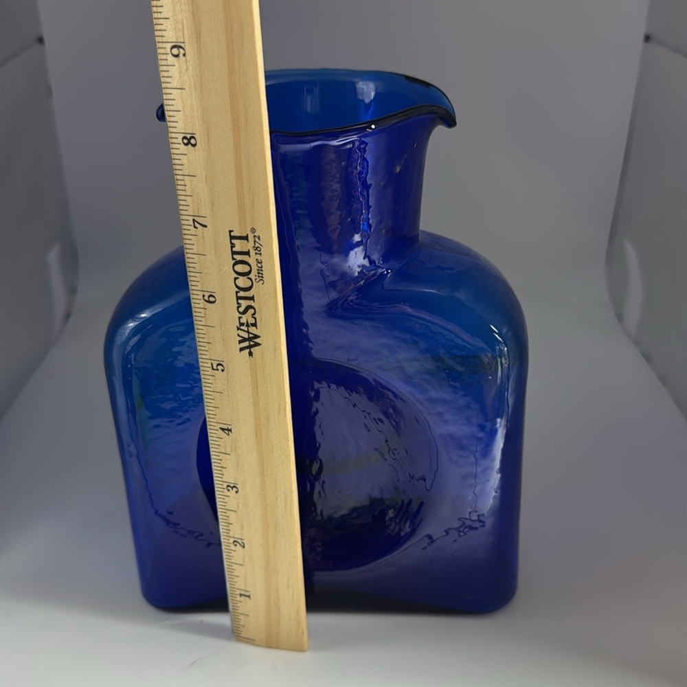 Blenko Hand Blown Cobalt Blue Water Bottle/Vase w/sticker - Picture 5 of 6